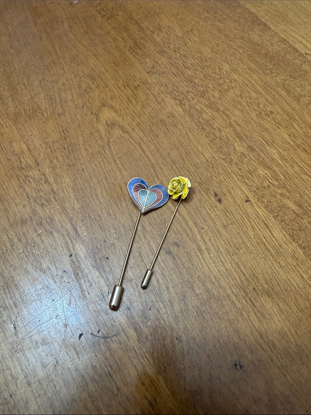Heart & Yellow Rose Lapel Pins - Gold Tone Stick Pins